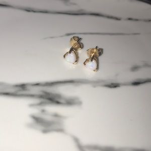 Heart Shaped Opal Stud Earrings - 14K Gold